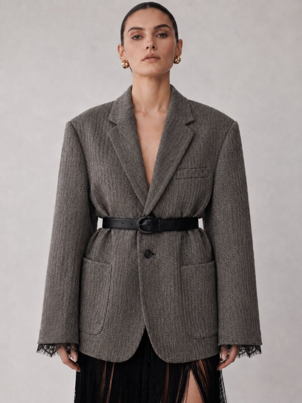 Lambswool Herringbone Proportion Play Blazer Jhane Barnes Power Dressing